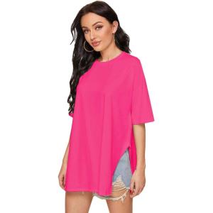 imageFloerns Womens Casual Basic Short Sleeve Loose TShirt Tee TopsB Hot Pink