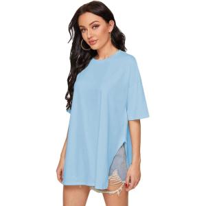 imageFloerns Womens Casual Basic Short Sleeve Loose TShirt Tee TopsBlue