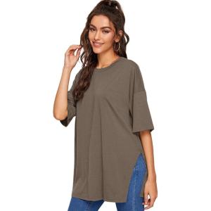 imageFloerns Womens Casual Basic Short Sleeve Loose TShirt Tee TopsBrown
