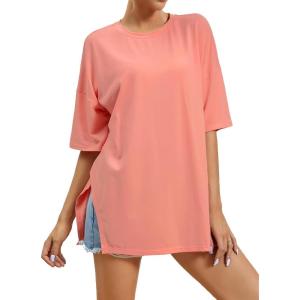 imageFloerns Womens Casual Basic Short Sleeve Loose TShirt Tee TopsCoral Pink
