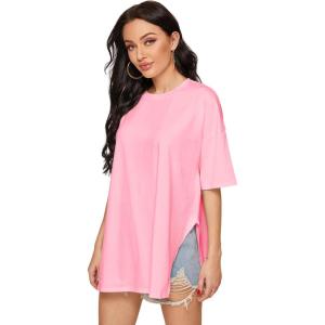 imageFloerns Womens Casual Basic Short Sleeve Loose TShirt Tee TopsPastel Pink