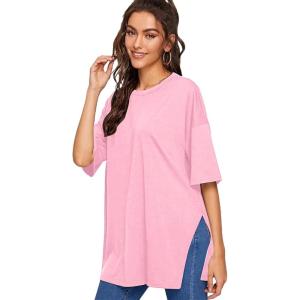 imageFloerns Womens Casual Basic Short Sleeve Loose TShirt Tee TopsPink Solid