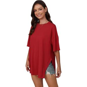 imageFloerns Womens Casual Basic Short Sleeve Loose TShirt Tee TopsRed