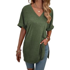 imageFloerns Womens Casual Basic Short Sleeve Loose TShirt Tee TopsV Green