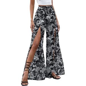 imageFloerns Womens Ditsy Floral Tie Front Wide Leg Wrap Long PantsBlack Floral