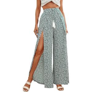 imageFloerns Womens Ditsy Floral Tie Front Wide Leg Wrap Long PantsGreen Multi