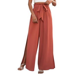 imageFloerns Womens Ditsy Floral Tie Front Wide Leg Wrap Long PantsRedwood