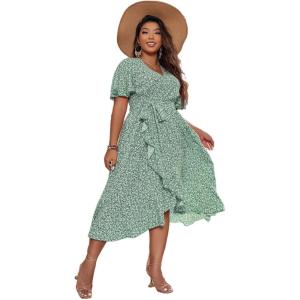 imageFloerns Womens Plus Size Boho Flutter Short Sleeve Ruffle Hem A Line Midi DressMint Green