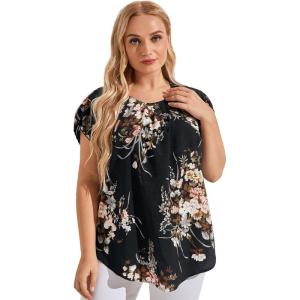 imageFloerns Womens Plus Size Floral Print Short Sleeve Summer Blouse Top ShirtBlack 2