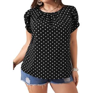 imageFloerns Womens Plus Size Floral Print Short Sleeve Summer Blouse Top ShirtBlack Polka Dots