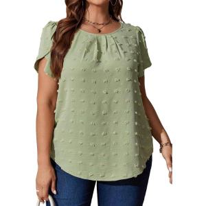 imageFloerns Womens Plus Size Floral Print Short Sleeve Summer Blouse Top ShirtGreen Dots