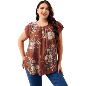 imageFloerns Womens Plus Size Floral Print Short Sleeve Summer Blouse Top ShirtRedwood