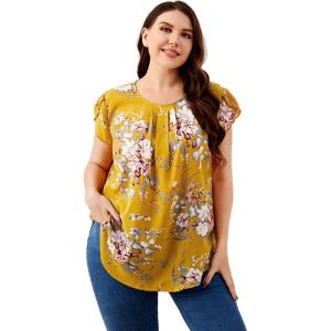 imageFloerns Womens Plus Size Floral Print Short Sleeve Summer Blouse Top ShirtYellow