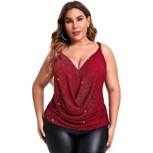 imageFloerns Womens Plus Size Glitter Draped Neck Sleeveless Backless Cami TopBurgundy