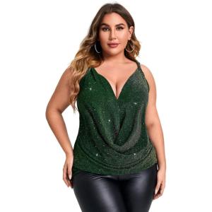 imageFloerns Womens Plus Size Glitter Draped Neck Sleeveless Backless Cami TopDark Green