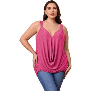 imageFloerns Womens Plus Size Glitter Draped Neck Sleeveless Backless Cami TopHot Pink