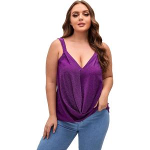 imageFloerns Womens Plus Size Glitter Draped Neck Sleeveless Backless Cami TopMauve