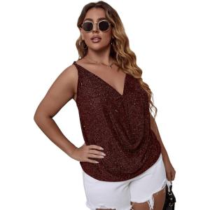 imageFloerns Womens Plus Size Glitter Draped Neck Sleeveless Backless Cami TopRed