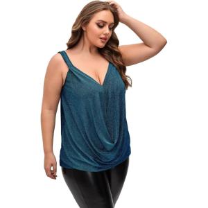 imageFloerns Womens Plus Size Glitter Draped Neck Sleeveless Backless Cami TopRoyal Blue