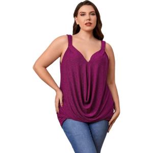 imageFloerns Womens Plus Size Glitter Draped Neck Sleeveless Backless Cami TopViolet Purple