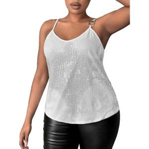 imageFloerns Womens Plus Size Glitter Draped Neck Sleeveless Backless Cami TopWhite Pure