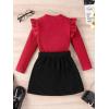 imageFloerns Girls 2 Piece Outfit Ruffle Trim Long Sleeve T Shirt and Short Skirt SetBlack Ink Red