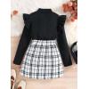 imageFloerns Girls 2 Piece Outfit Ruffle Trim Long Sleeve T Shirt and Short Skirt SetBlack White Ivory