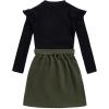 imageFloerns Girls 2 Piece Outfit Ruffle Trim Long Sleeve T Shirt and Short Skirt SetBlack and Green