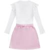 imageFloerns Girls 2 Piece Outfit Ruffle Trim Long Sleeve T Shirt and Short Skirt SetBlack and Light Pink