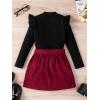 imageFloerns Girls 2 Piece Outfit Ruffle Trim Long Sleeve T Shirt and Short Skirt SetBlack and Red