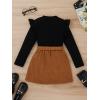 imageFloerns Girls 2 Piece Outfit Ruffle Trim Long Sleeve T Shirt and Short Skirt SetBrown Black