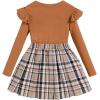 imageFloerns Girls 2 Piece Outfit Ruffle Trim Long Sleeve T Shirt and Short Skirt SetBrown Plaid