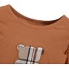 imageFloerns Girls 2 Piece Outfit Ruffle Trim Long Sleeve T Shirt and Short Skirt SetBrown Plaid