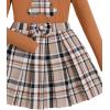 imageFloerns Girls 2 Piece Outfit Ruffle Trim Long Sleeve T Shirt and Short Skirt SetBrown Plaid