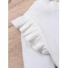 imageFloerns Girls 2 Piece Outfit Ruffle Trim Long Sleeve T Shirt and Short Skirt SetBrown White