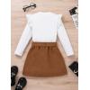imageFloerns Girls 2 Piece Outfit Ruffle Trim Long Sleeve T Shirt and Short Skirt SetBrown White