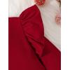imageFloerns Girls 2 Piece Outfit Ruffle Trim Long Sleeve T Shirt and Short Skirt SetBurgundy Black Plaid