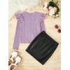 imageFloerns Girls 2 Piece Outfit Ruffle Trim Long Sleeve T Shirt and Short Skirt SetDusty Purple