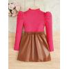 imageFloerns Girls 2 Piece Outfit Ruffle Trim Long Sleeve T Shirt and Short Skirt SetHot Pink Brown