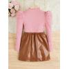 imageFloerns Girls 2 Piece Outfit Ruffle Trim Long Sleeve T Shirt and Short Skirt SetLight Pink Brown