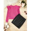 imageFloerns Girls 2 Piece Outfit Ruffle Trim Long Sleeve T Shirt and Short Skirt SetPink and Black