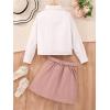 imageFloerns Girls 2 Piece Outfit Ruffle Trim Long Sleeve T Shirt and Short Skirt SetPink and White