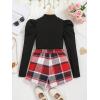 imageFloerns Girls 2 Piece Outfit Ruffle Trim Long Sleeve T Shirt and Short Skirt SetRed Black Multi