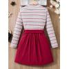 imageFloerns Girls 2 Piece Outfit Ruffle Trim Long Sleeve T Shirt and Short Skirt SetRed Pink Striped