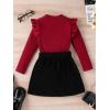 imageFloerns Girls 2 Piece Outfit Ruffle Trim Long Sleeve T Shirt and Short Skirt SetRed and Black