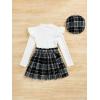 imageFloerns Girls 2 Piece Outfit Ruffle Trim Long Sleeve T Shirt and Short Skirt SetWhite Black With Hat