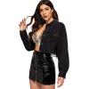 imageFloerns Womens Casual Drop Shoulder Ripped Crop Denim Jean JacketA Black