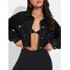 imageFloerns Womens Casual Drop Shoulder Ripped Crop Denim Jean JacketBlack Dull