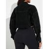 imageFloerns Womens Casual Drop Shoulder Ripped Crop Denim Jean JacketBlack Dull