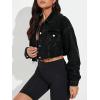 imageFloerns Womens Casual Drop Shoulder Ripped Crop Denim Jean JacketBlack Dull